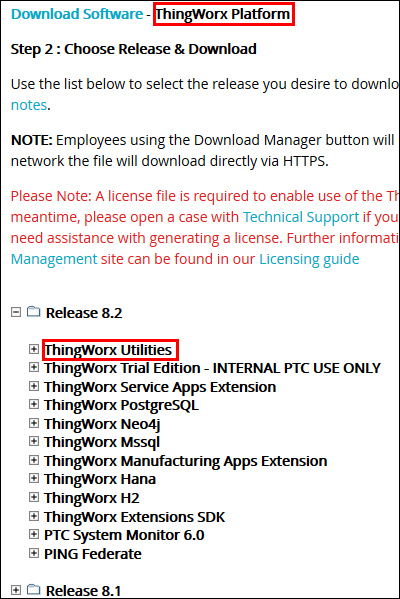 Release artifacts to download from the ThingWorx Platform page