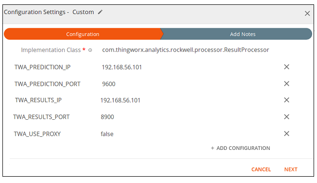 completed config settings dialog box