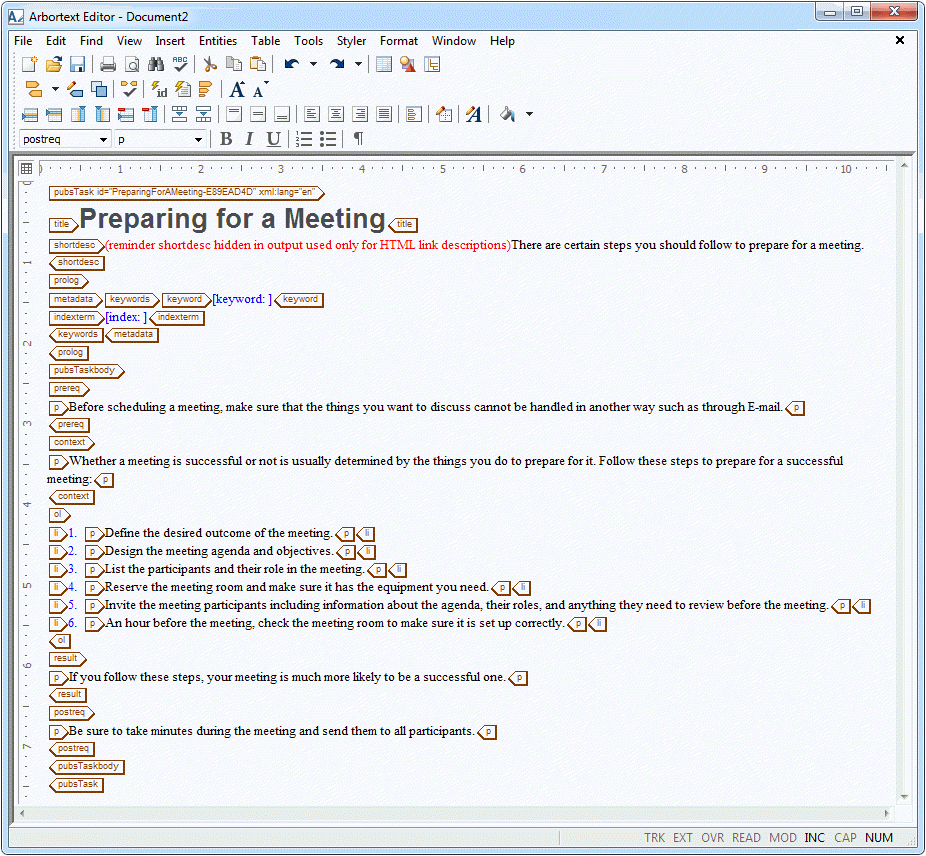 This graphic shows the completed DITA Task.