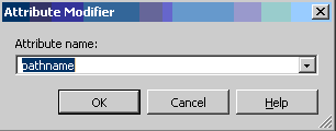 This is an image of the Attribute Modifier dialog box, showing the attribute pathname in the Attribute name field.