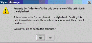This is an image of the message confirming the number of occurrences of the property set and the number of references to it in the current stylesheet