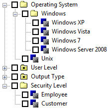Operating System class contains Windows XP, Windows 2000, and UNIX profile values. Security class has Customer and Employee profile values.