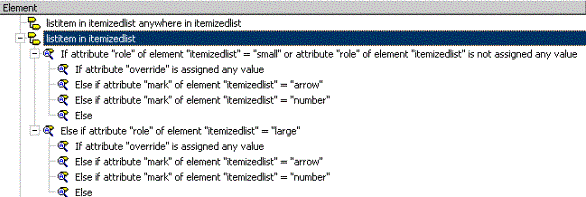 This is an image of the listitem in itemizedlist element in the window, displaying its 10 conditions in two groups of five nested conditions
