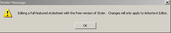 This is an image of the warning message advising you that changes to stylesheet will only apply to