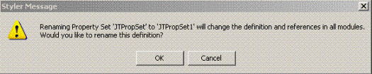 This is an image of the message asking you if you wish to confirm with the renaming of a property set given that all references to the property set will also change