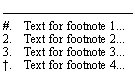 The image shows four footnotes, the first and last with character markers, and the middle two numbered “2” and ”3”