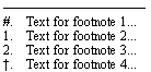 The image shows four footnotes, the first and last with character markers, and the middle two numbered “1” and ”2”