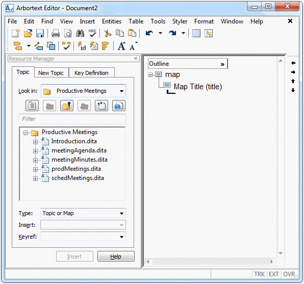 This graphic shows the DITA map template.