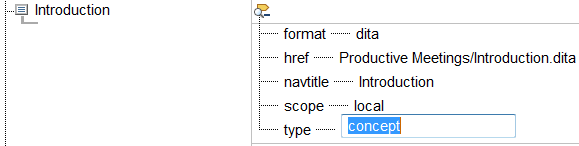 This graphic shows the type attribute value highlighted for modification.