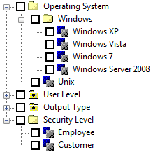 La clase Sistema operativo contiene los valores de perfil Windows XP, Windows 2000 y UNIX. La clase Seguridad contiene los valores de perfil Cliente y Empleado.