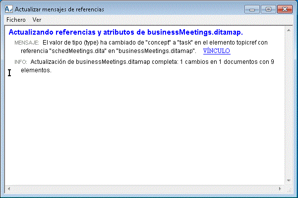 En este gráfico se muestra el cuadro de diálogo Actualizar mensajes de referencias.