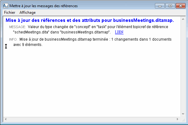 Ce graphique présente la boîte de dialogue Mettre à jour les messages des références.