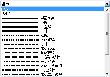 これは、下線の線種の選択肢を示す画像です。