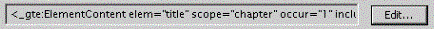 This is an image of the Generated text area for the informaltable everywhere context, with the Before-text field containing the generated text element description “<_gte:ElementContent elem=”title” scope=”chapter” occur=”1”>