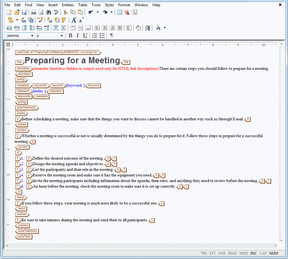 This graphic shows the completed DITA Task.