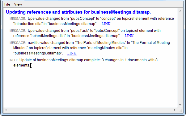 This graphic shows the Update References Messages dialog box.