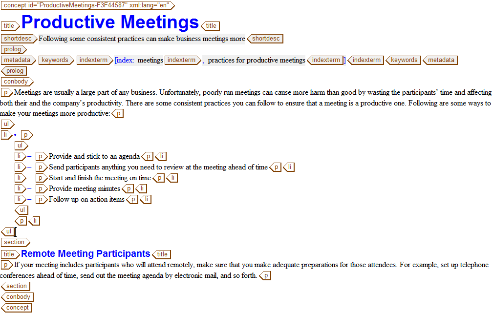 Ce graphique présente le concept DITA avec une section.