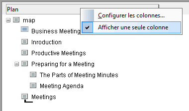 Ce graphique affiche le menu de raccourcis de la barre de titre Affichage en colonnes.