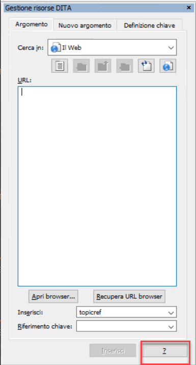 L'immagine mostra la scheda Argomento nello stato Il Web.