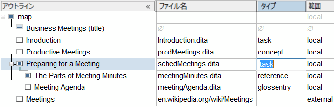 このグラフィックは、修正用にハイライトされたタイプ属性値を示しています。