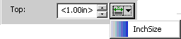 This is an image of the Top field with the InchSize Size listed in the Size definition list activated for the measurement, and the measurement <1.00in> shown in the field