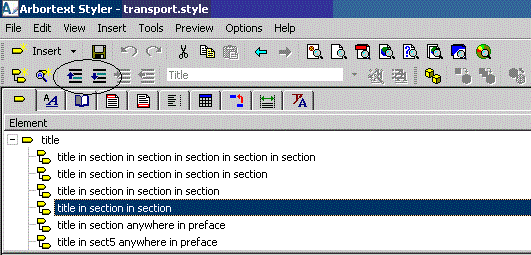 This is an image showing the toolbar buttons to be used to change the priority of the “title in chapter” context