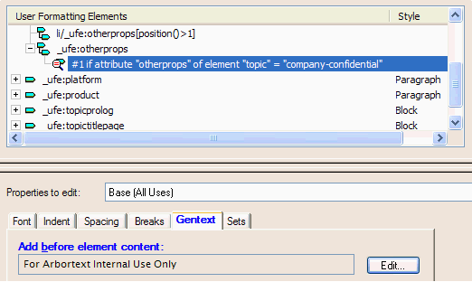 The Gentext Editor with the described condition on ufe:otherprops.