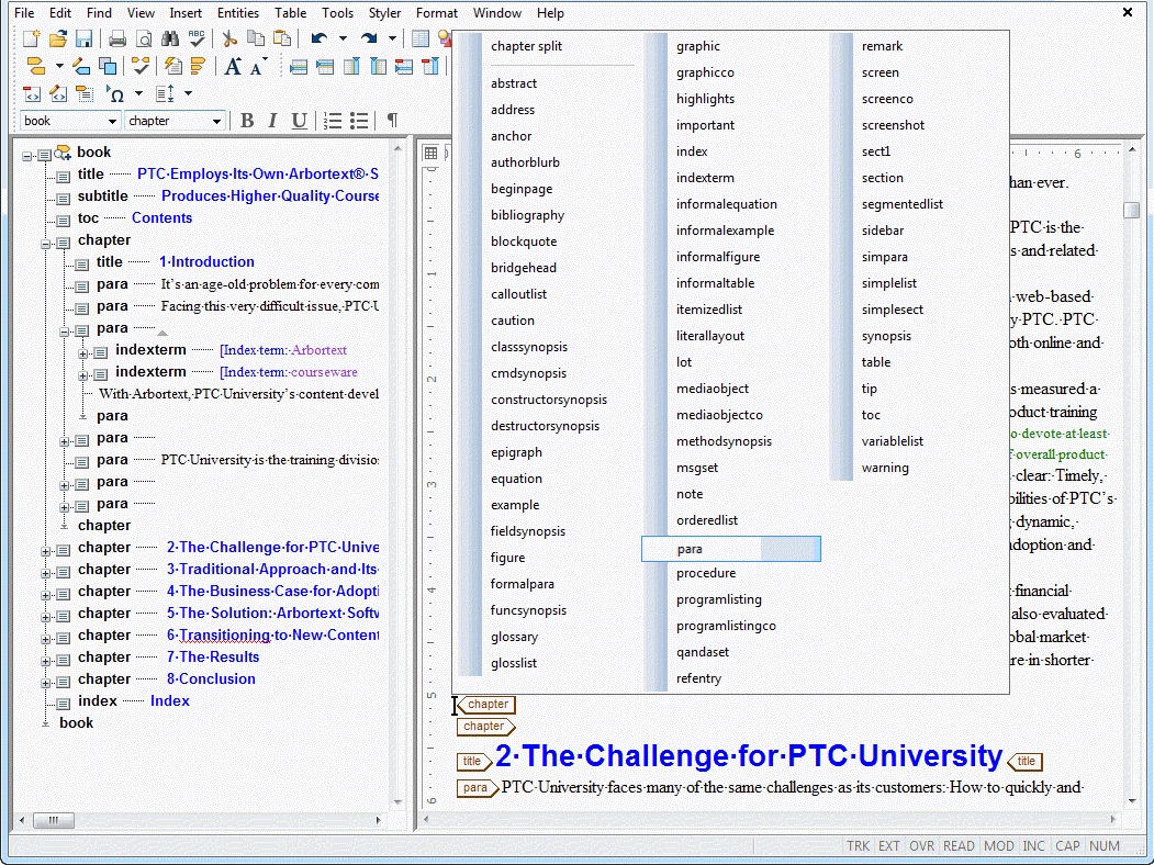 This graphic shows the Quick Tags menu.
