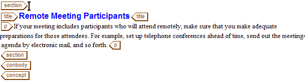 This graphic shows the correct cursor placement for generating an ID for the section tag.
