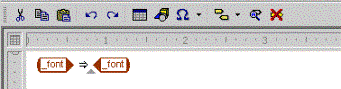 This is an image of the Generated Text Editor for the title in note context, showing a right pointing arrow symbol wrapped in a _font tag