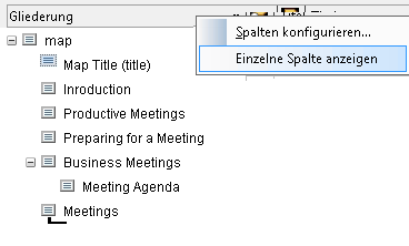 Diese Abbildung zeigt das Kontextmenü "Spaltenansicht" in der Titelleiste.