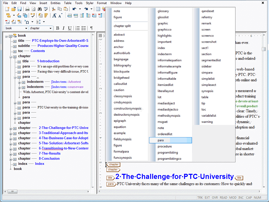 This graphic shows the Quick Tags menu.