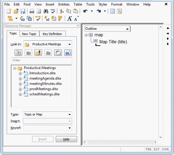 This graphic shows the DITA map template.