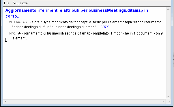 L'immagine mostra la finestra di dialogo Messaggi di aggiornamento riferimenti.