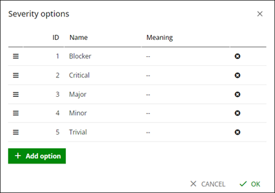 Severity options