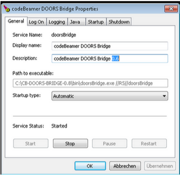 Codebeamer DOORS Bridge Properties: General tab. Codebeamer DOORS Bridge Properties: General tab.