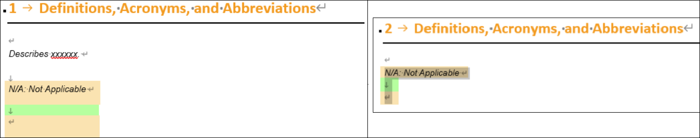 Inconsistent ENTER / SHIFT+ENTER spacing on an exported Word document.