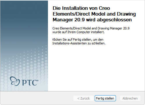 Fenster "Installation wird abgeschlossen"