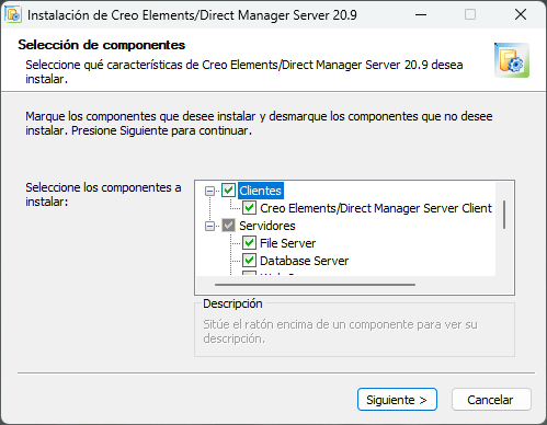 Ventana Elegir componentes