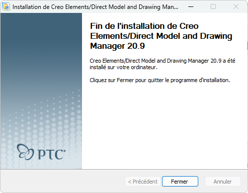 Fenêtre de finalisation de la configuration