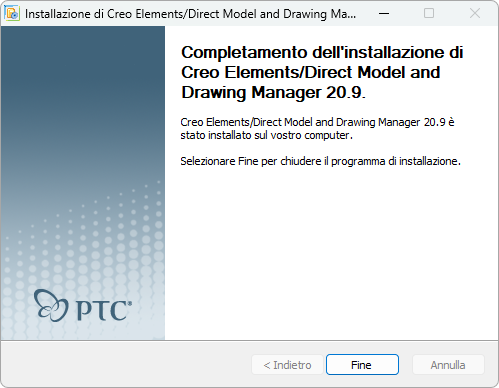 Finestra di completamento dell'installazione