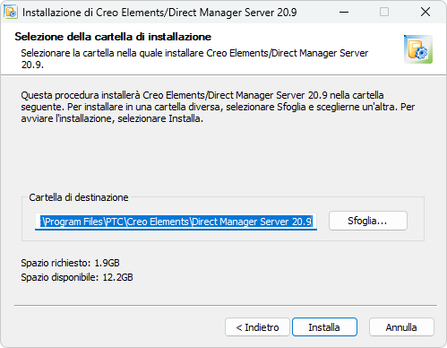 Finestra di scelta del percorso di installazione