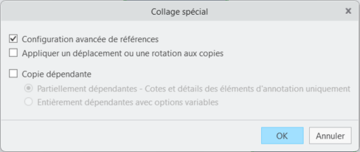 Boîte de dialogue Collage spécial avec les nouveaux paramètres par défaut. L'option Configuration avancée de références est sélectionnée et toutes les autres options sont désélectionnées.
