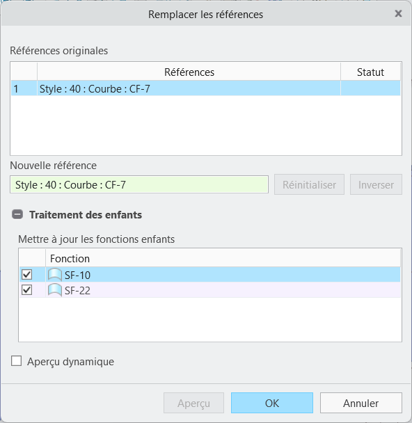 Boîte de dialogue Remplacer les références dans Style