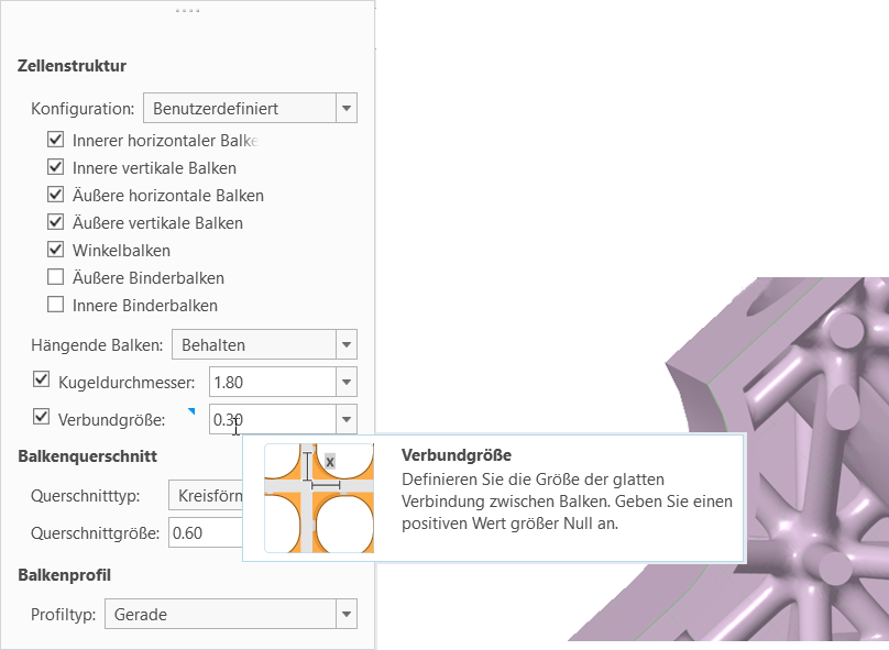 Glatter Übergang zwischen Balken mit implizitem Gitter