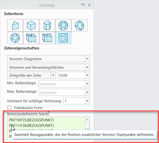Kollektor "Benutzerdefinierte Seeds" (User-defined seeds) auf der Registerkarte "Zellentyp" (Cell type)