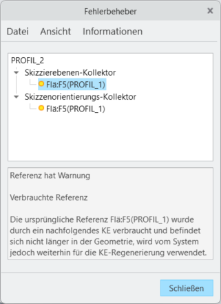 Fehlerbeheber zur Anzeige des Status der Orientierung der Skizzierebene