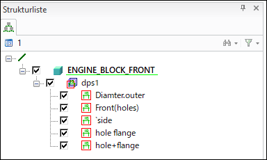 Das Dialogfenster Struktur-Browser in Creo Elements/Direct zeigt Dokuebenen mit Zeichen an, die bisher nicht unterstützt wurden.