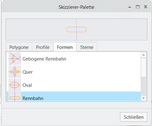 Dialogfenster "Skizzierer-Palette" mit verschiedenen Formen