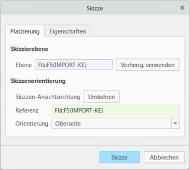Verbessertes Dialogfenster "Skizze einrichten" (Sketch setup)